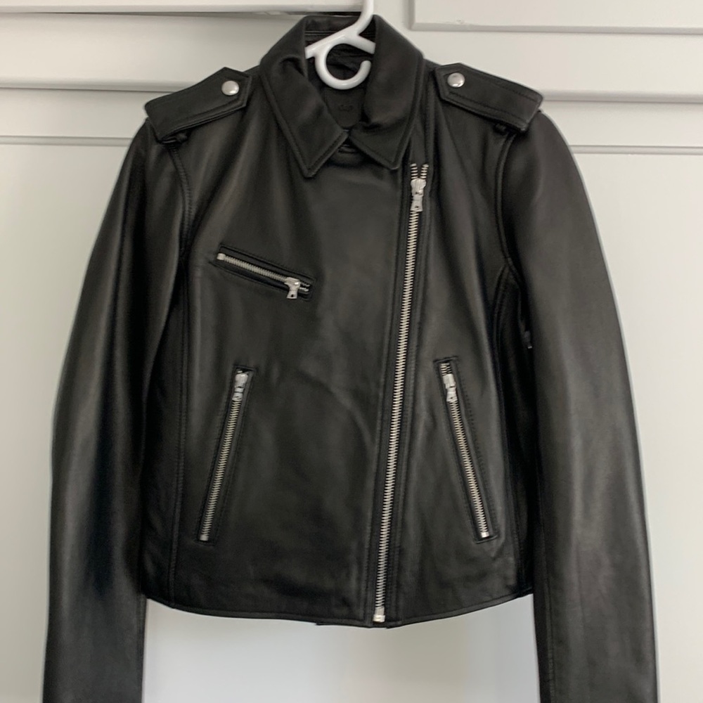 Gap black genuine leather moto jacket